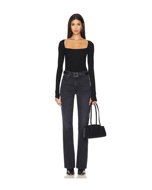 Michael Lauren Black Kaleb Long Sleeve W/ Square Neckline Double Layered Top
