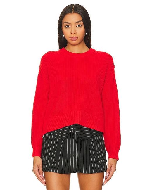 525 Red Ida Button Shoulder Solid Pullover Sweater