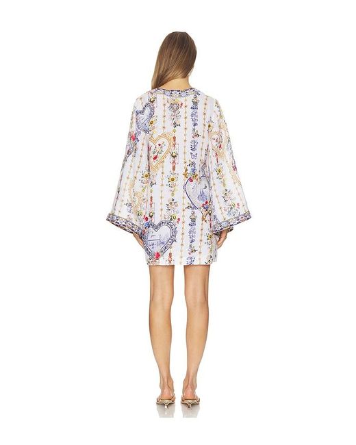 Camilla White Deep V Neck Hardware Short Kaftan