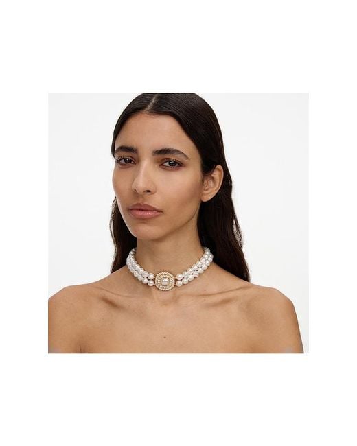 Self-Portrait White Crystal Pearl Choker