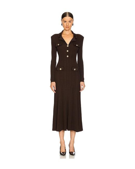 Self-Portrait Viscose Rib Knit Midi Dress in Brown | Lyst