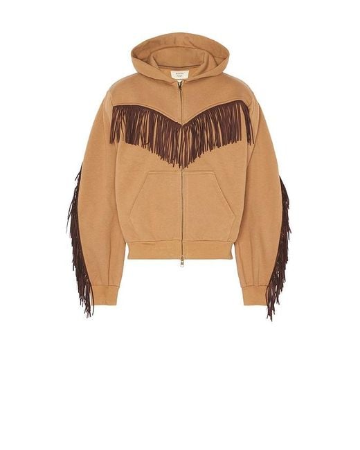 Austin Post Brown Fringed Full Zip Hoodie for men
