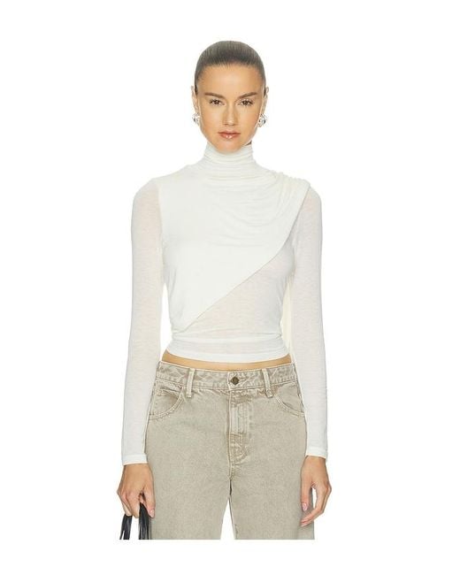 Enza Costa White Sheer Cashmere Jersey Bandana Turtleneck Top