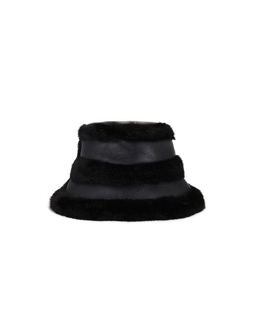 Jocelyn Black Faux Mink & Leather Bucket Hat