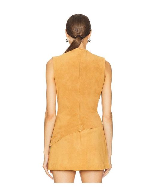 AEXAE Orange Leather Suede Ruched Top