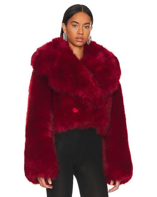 Adrienne Landau Red Faux Fur Jacket