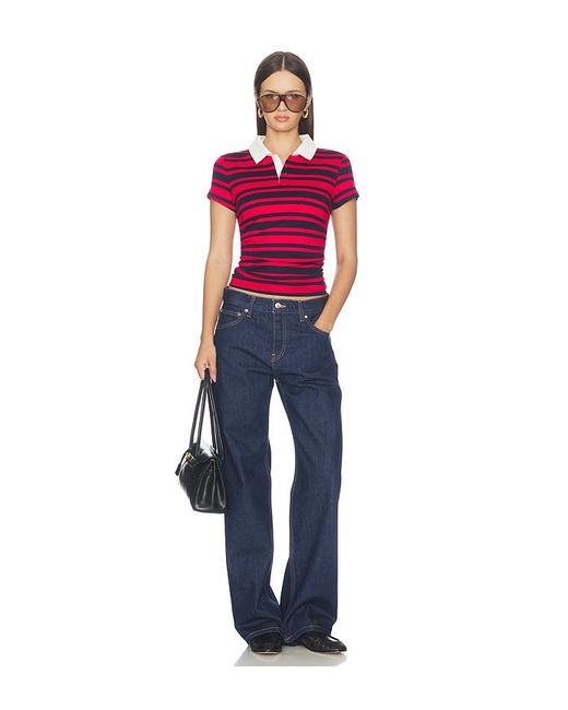 superdown Red Cleo Ruched Polo Tee