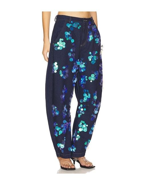Pantalones De Herradura Con Lentejuelas En Color Azul Talla En Agua Bendita de color Blue