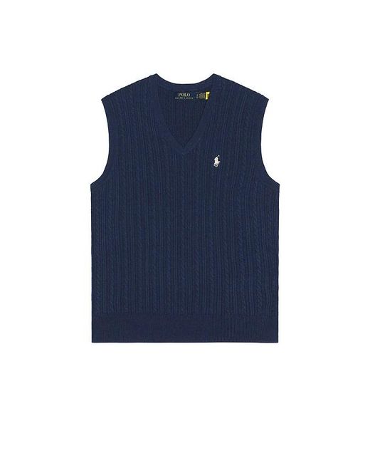 Polo Ralph Lauren Blue Sleeveless Featherweight Cable Knit V-Neck Sweater Vest for men