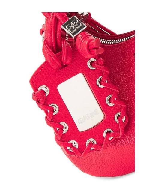 Ganni Red Hobo Mini Grained Bag