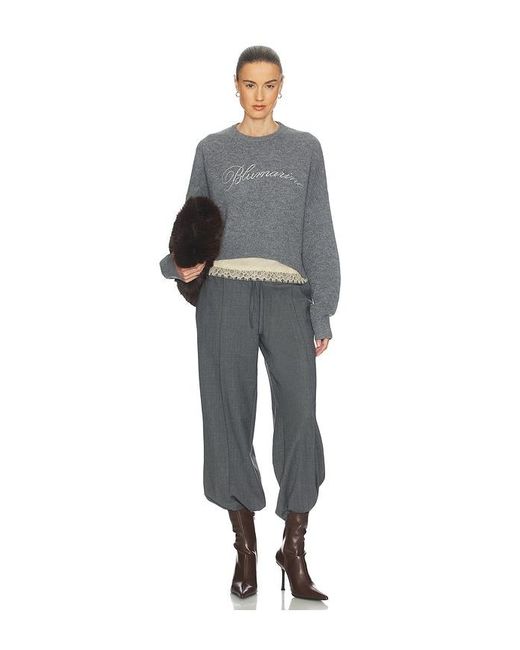 Blumarine Gray Knit Logo Embroidered Pullover