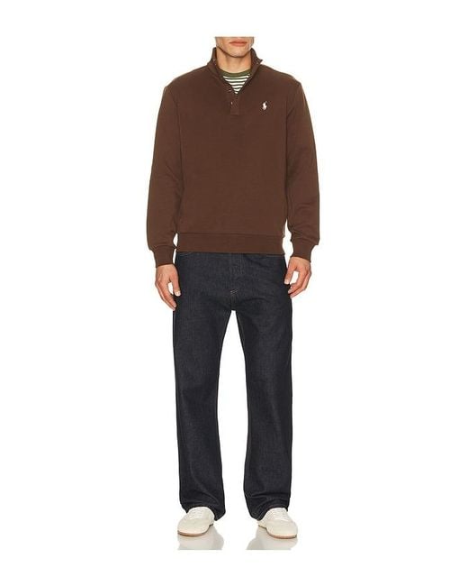 Polo Ralph Lauren Brown Long Sleeve Double Knit Tech Snap Mocknock Pullover for men