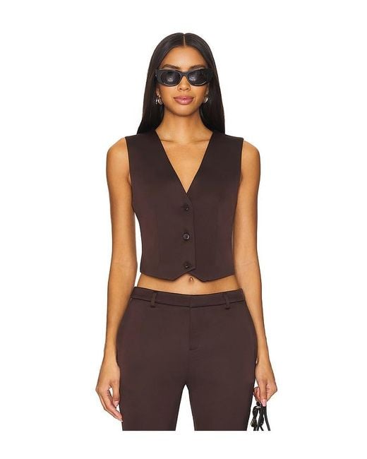 SER.O.YA Black Satin Button-Front Cropped Vest