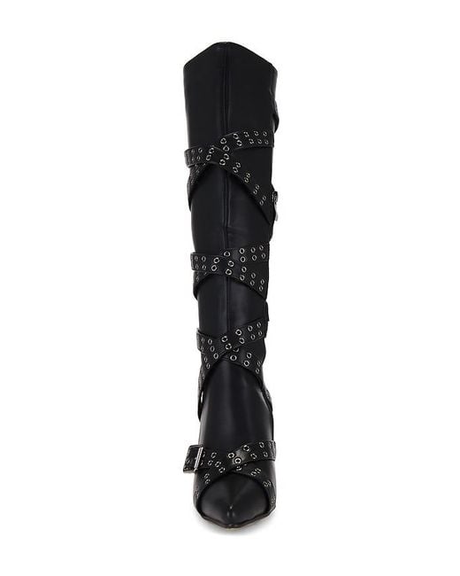 Nii HAI Black Strappy Pointed-Toe Stiletto Boots