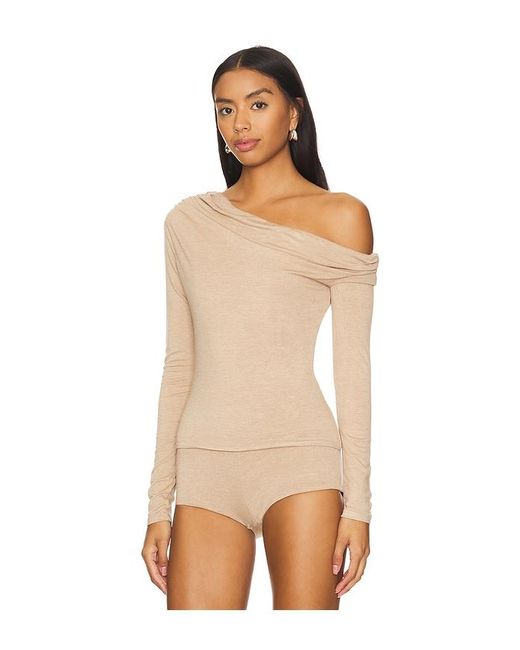 AFRM Natural Off-Shoulder Jersey Long Sleeve Top