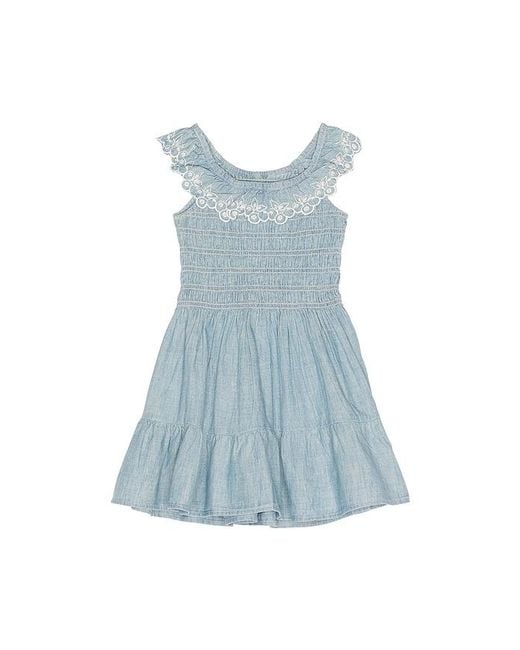 Polo Ralph Lauren Blue Short Sleeve Chambray Woven Ruffle Dress