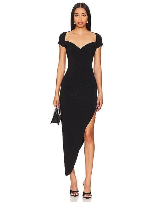 Norma Kamali Black Cap Sleeve Sweetheart Side Drape Gown