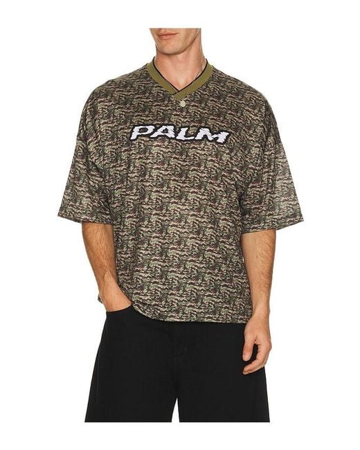 Palm Angels Black Camo Allover Palm Sport Tee for men