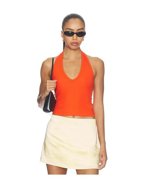 ÉTERNE Orange Cropped Halter Top