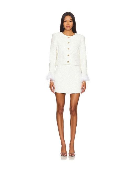 MILLY White Beaded Tweed Modern Mini Skirt