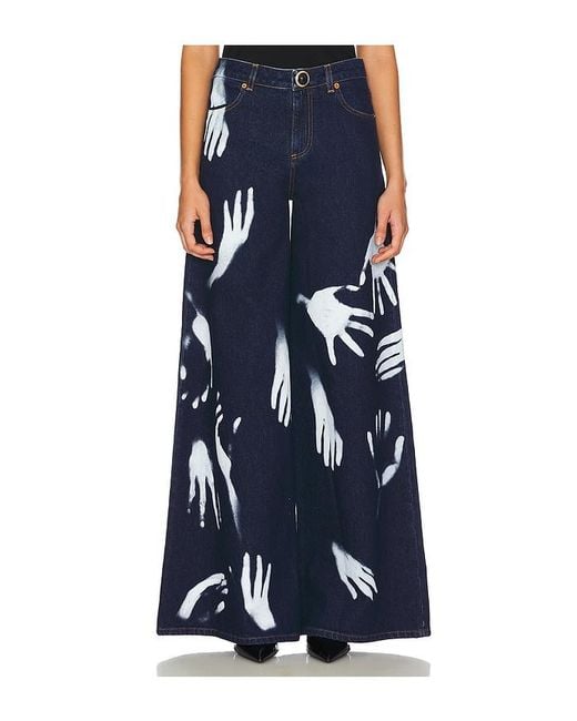 Area Blue Handprint Wide Leg