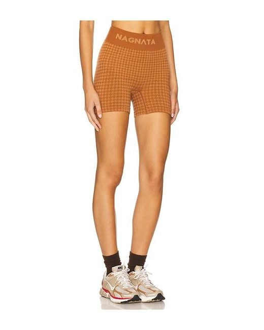 Nagnata Orange Houndstooth Wool Mini Short