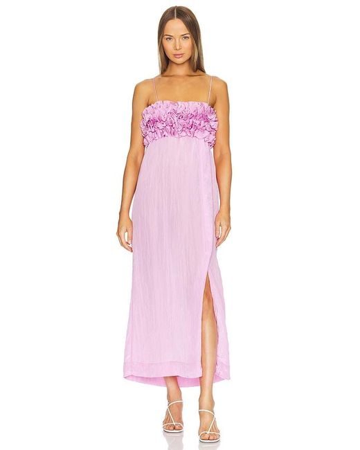 Ganni Pink Shiny Tech Strap Midi Dress