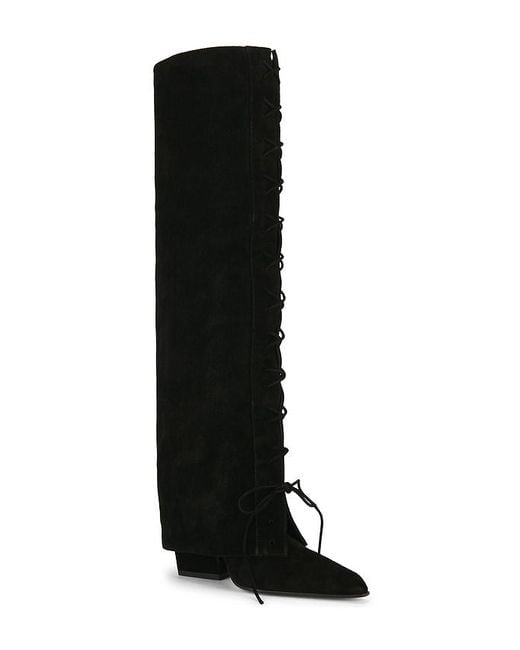 Paris Texas Black Jane Fold Over Lace Up Boot 100