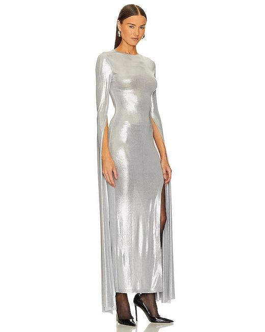 Norma Kamali White Open Back Ribbon Sleeve Wide Slit Gown