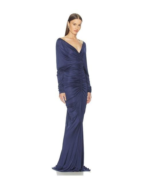 Atlein Blue V Neck Ruched Gown