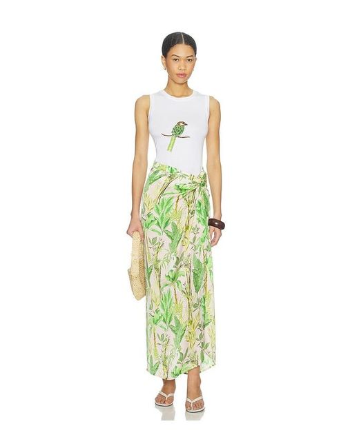 VERANDAH Green Hand Draped Tropical Maxi Skirt