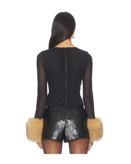 Alice + Olivia Black Delaina Crop Top With Removeable Faux Fur Cuff