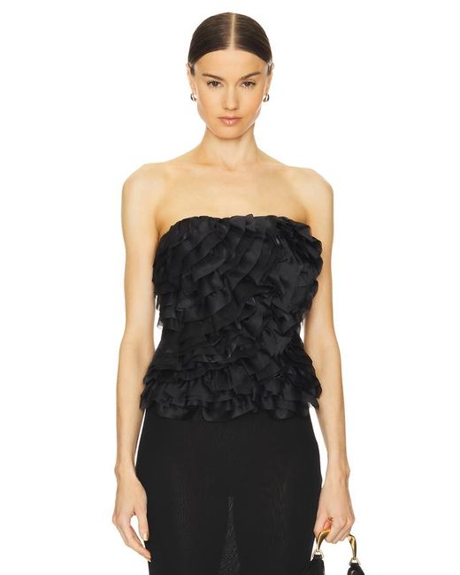 Aje. Black Charmed Rosette Ruffle Bustier