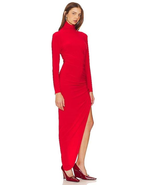 Norma Kamali Red Long Sleeve Turtle Neck Side Drape Gown