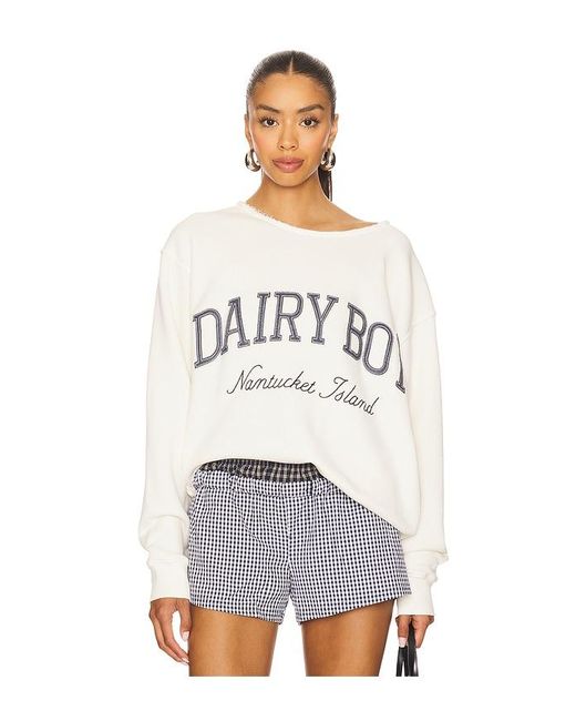 Dairy Boy White Cut Off Nantucket Island Crewneck Sweatshirt