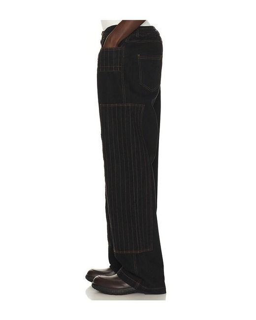 Pas Une Marque Black Distressed Patch Carpenter Pants for men