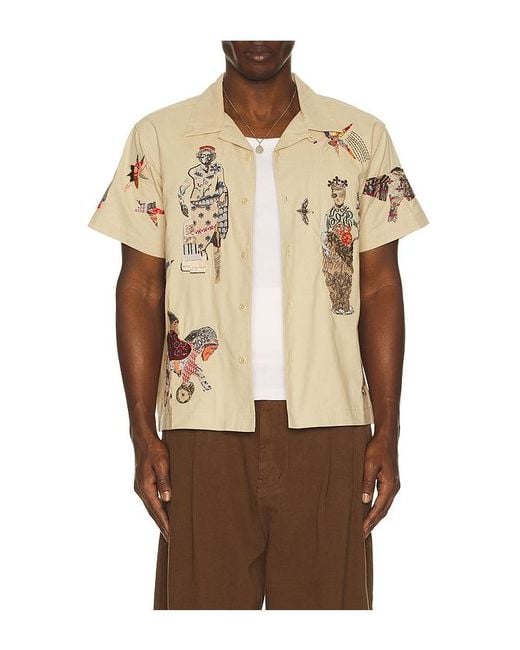 Samuel Zelig Natural Collage Camp Shirt for men