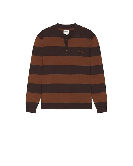Rhythm Brown Ventura Stripe Knit Polo for men