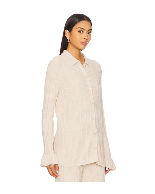 Barefoot Dreams Natural Cozychic Ultra Lite Ribbed Ruffle Cuff Shirt