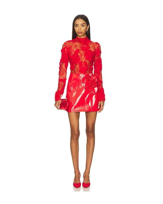 AKNVAS Red Liva Faux Leather Skirt