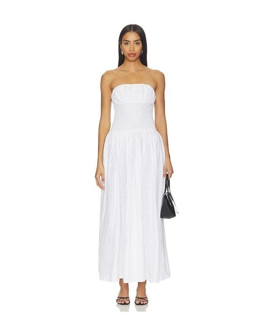 Susana Monaco White Solid Linen Smocked Waist Tube Maxi Dress