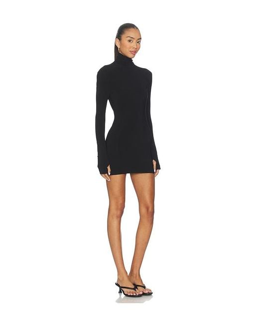 Norma Kamali Black Long Sleeve Slim Fit Turtleneck Pickleball Dress