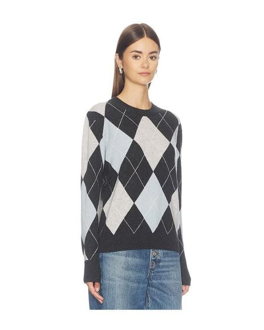 Enza Costa Blue Cashmere Argyle Sweater