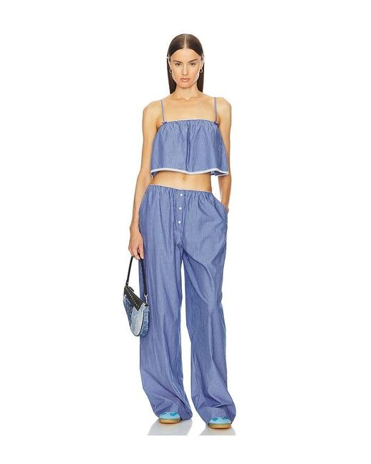 Helsa Blue Pinstripe Poplin House Pants