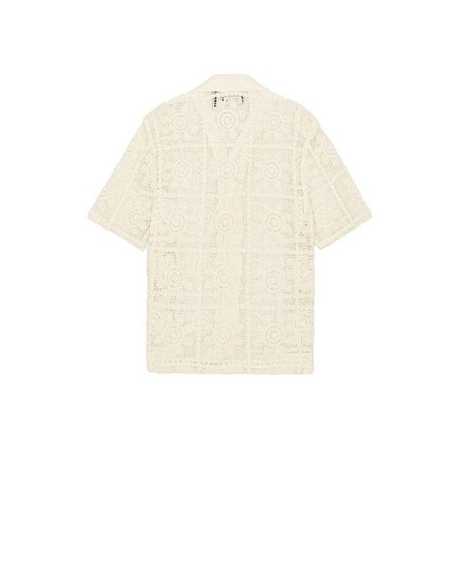 WAO White Floral Crochet Camp Shirt for men