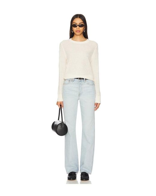 Enza Costa White Linen Open Knit Crewneck Sweater