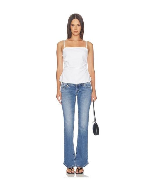 Madewell White Airy Denim Ruched Squareneck Tank