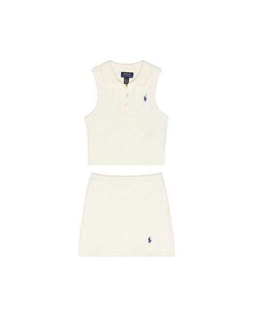 Polo Ralph Lauren White Sleeveless Cotton Cable Knit Sweater With Skirt