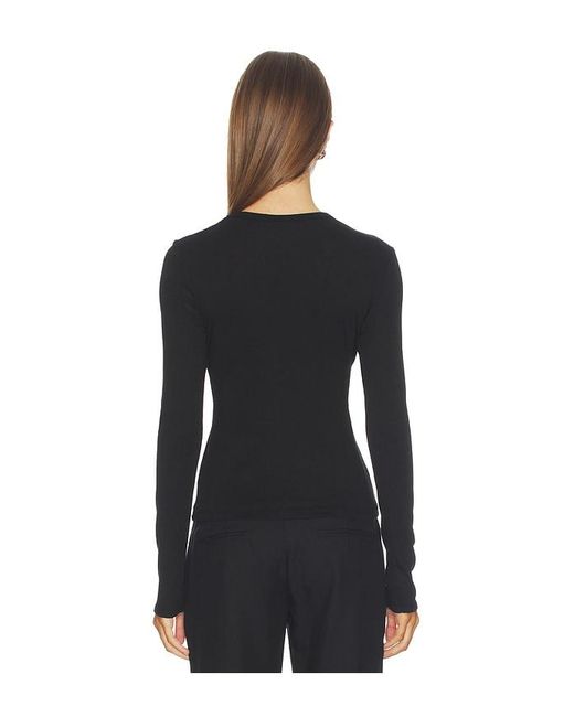 Enza Costa Black Fine Supima Cotton Long Sleeve Crew