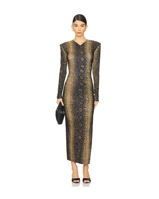 Norma Kamali Multicolor Long Sleeve Shoulder Pad Side Slit Gown